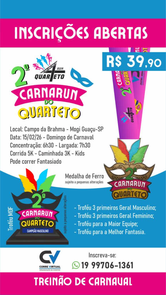 Cartaz do evento 2º CarnaRun do Quarteto